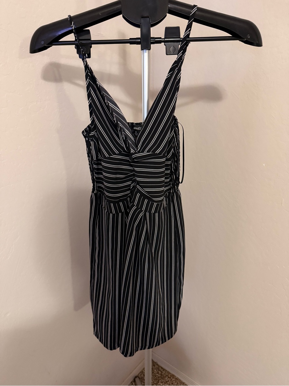 Black & White Striped V-Neck Romper